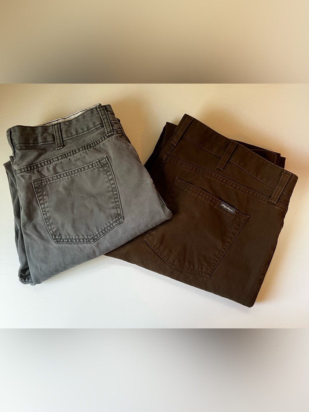 2 Pairs Eddie Bauer Legend Wash Men’s Pants 36x34 Straight Fit Brown and Gray
